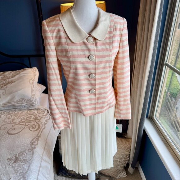NWT Vintage 90s 100% Silk Pink and Cream Blazer and Chiffon Pleated Skirt Set - Picture 4 of 16